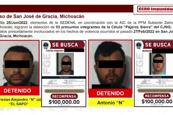 Cumplimenta FGE orden de aprehensión contra "El Sapo" y "La Bolachana", presuntos responsables de la matanza en San José de Gracia